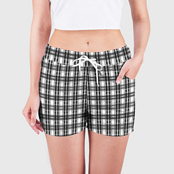 Шорты женские Черно-белая шотландка клетчатый узор, цвет: 3D-принт — фото 2