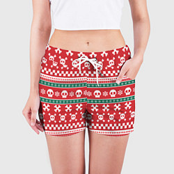 Шорты женские Новогодний паттерн с черепами в новый год, цвет: 3D-принт — фото 2