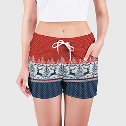 Шорты женские Новогодний вязаный узор, цвет: 3D-принт — фото 2