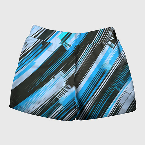 Женские шорты Синие диагональные полосы на чёрном фоне / 3D-принт – фото 2