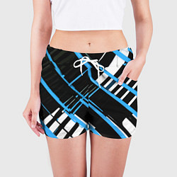 Шорты женские Сине-белые линии на чёрном фоне, цвет: 3D-принт — фото 2