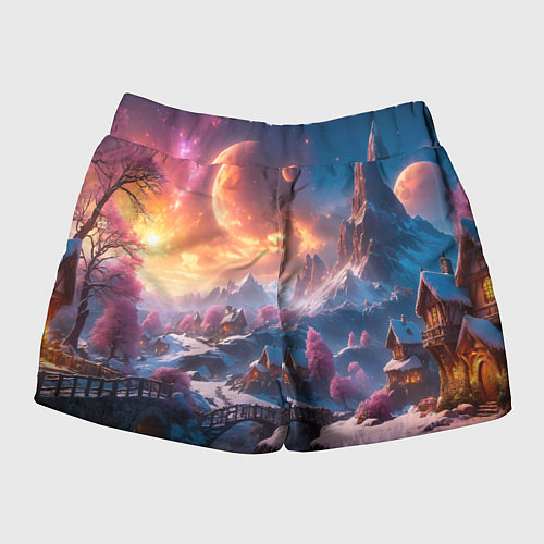Женские шорты Fantasy river village / 3D-принт – фото 2
