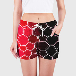 Шорты женские Белые шестиугольники на чёрно-красном фоне, цвет: 3D-принт — фото 2