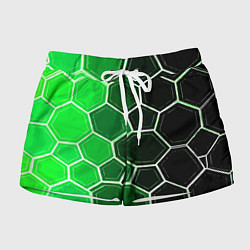 Женские шорты Белые шестиугольники на чёрно-зелёном фоне