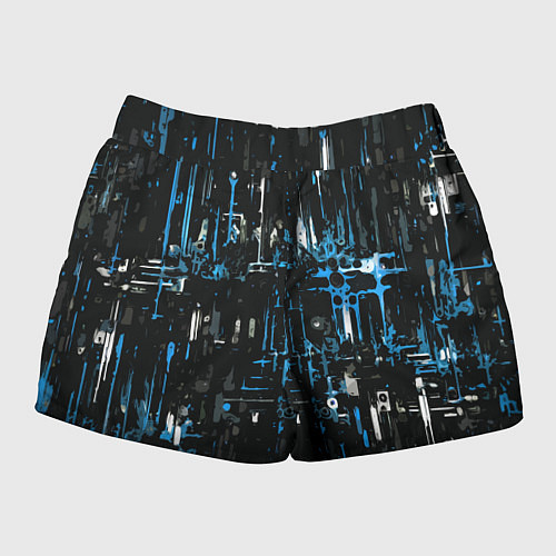 Женские шорты Бело-синяя тревожная абстракция на чёрном фоне / 3D-принт – фото 2