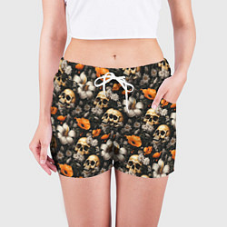 Шорты женские Маки и черепа, цвет: 3D-принт — фото 2
