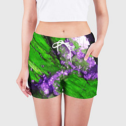 Шорты женские Фиолетовый минерал в зелёном камне, цвет: 3D-принт — фото 2