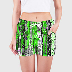 Шорты женские Киберпанк паттерн зелёный, цвет: 3D-принт — фото 2