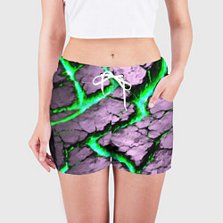 Шорты женские Треснувший камень зелёный, цвет: 3D-принт — фото 2