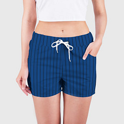 Шорты женские Кобальтовый синий в тонкую чёрную полосу, цвет: 3D-принт — фото 2