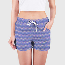 Шорты женские Нежный сине-сиреневый волнистые полосы, цвет: 3D-принт — фото 2