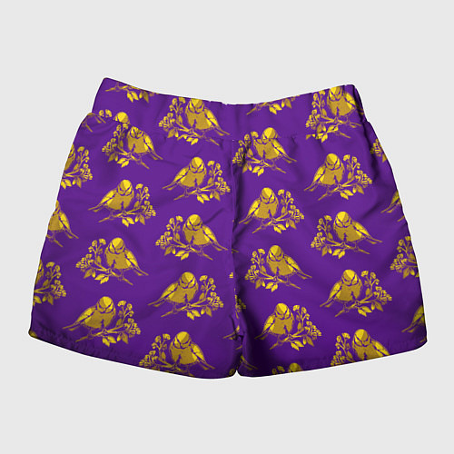 Женские шорты Золотые птички на индиго / 3D-принт – фото 2