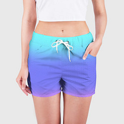 Шорты женские Градиент бирюзово-розовый текстура в мелкий гороше, цвет: 3D-принт — фото 2
