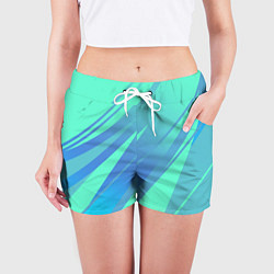 Шорты женские Нежный голубой с полосами градиент, цвет: 3D-принт — фото 2