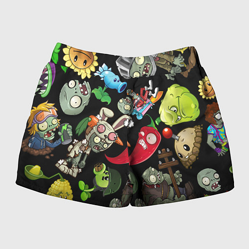 Женские шорты Растения против зомби персонажи на черном / 3D-принт – фото 2
