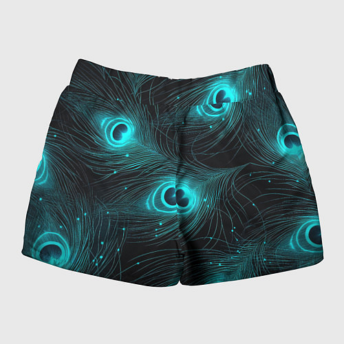 Женские шорты Светящиеся перья павлина паттерн / 3D-принт – фото 2