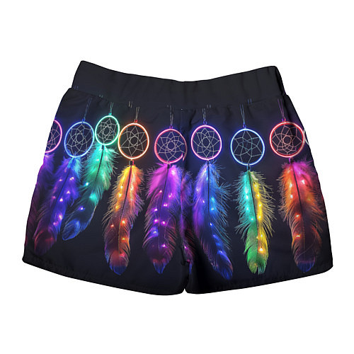 Женские шорты Ловцы снов - свечение перьев / 3D-принт – фото 2