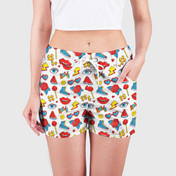 Шорты женские Паттерн с яркими молодежными стикерами, цвет: 3D-принт — фото 2