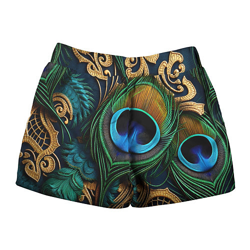 Женские шорты Узоры и перья павлина / 3D-принт – фото 2