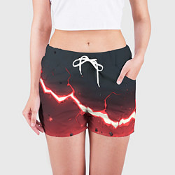 Шорты женские Красная молния на черной текстуре, цвет: 3D-принт — фото 2