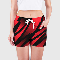 Шорты женские Чёрные полосы с красно-розовым, цвет: 3D-принт — фото 2