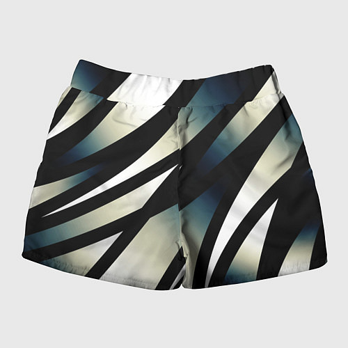 Женские шорты Чёрно-белый с синим затемнением полосы / 3D-принт – фото 2