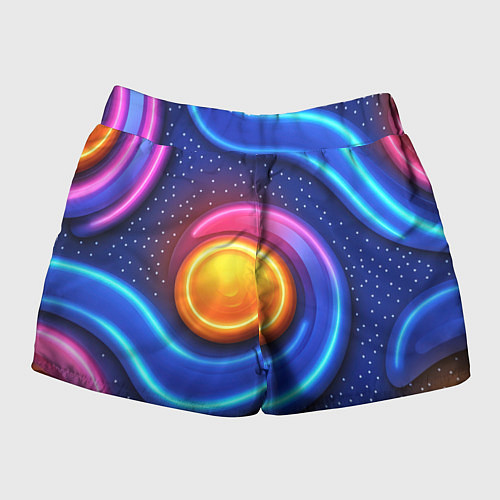 Женские шорты Оранжевый круг и голубые линии текстура / 3D-принт – фото 2
