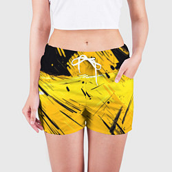 Шорты женские Желтая краска на черном фоне, цвет: 3D-принт — фото 2