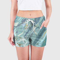 Шорты женские Холодный голубой абстракция, цвет: 3D-принт — фото 2
