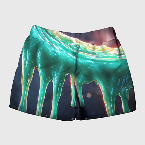 Женские шорты Текстура стекающая зеленая клякса / 3D-принт – фото 2