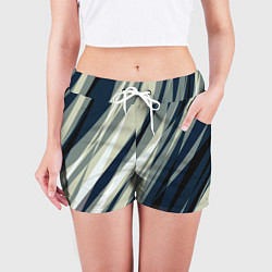 Шорты женские Синий с оливковым диагональные полосы, цвет: 3D-принт — фото 2