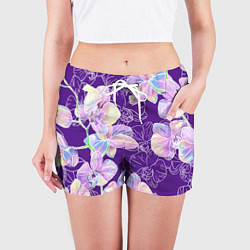 Шорты женские Японские акварельные орхидеи, цвет: 3D-принт — фото 2