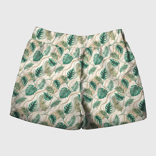 Женские шорты Листья монстеры на мраморном фоне / 3D-принт – фото 2