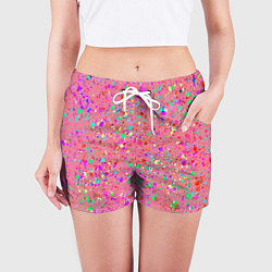 Шорты женские Розовый с разноцветными брызгами, цвет: 3D-принт — фото 2