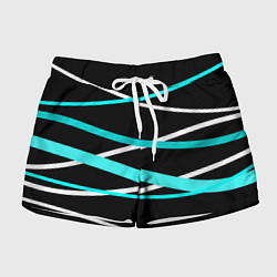 Шорты женские Чёрный с бело-голубыми полосами, цвет: 3D-принт