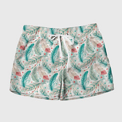 Шорты женские Бохо паттерн в мятных тонах, цвет: 3D-принт