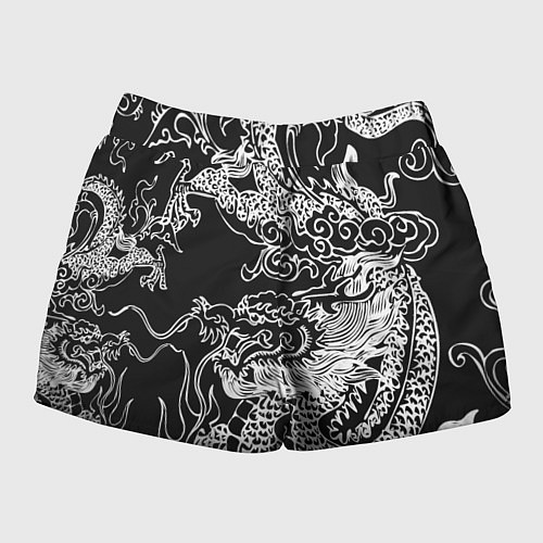 Женские шорты Белый дракон на черном / 3D-принт – фото 2