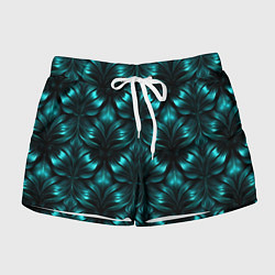 Шорты женские Зеленые узоры из абстрактных листьев - блестящий п, цвет: 3D-принт