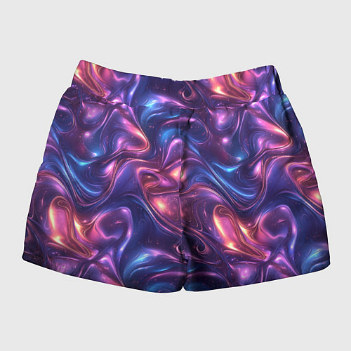 Женские шорты Абстрактные волны и завитки - сине-фиолетовый патт / 3D-принт – фото 2
