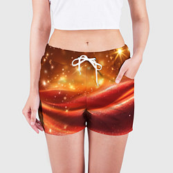 Шорты женские Красная волнистая текстура с блеском, цвет: 3D-принт — фото 2