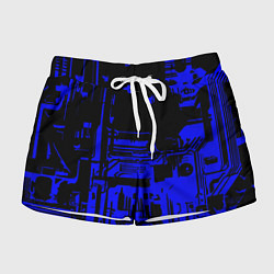 Шорты женские Чёрный и синий ультрамарин абстракция, цвет: 3D-принт