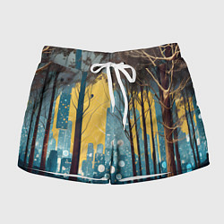 Шорты женские Дома и цифровой лес, цвет: 3D-принт