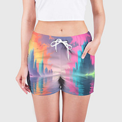 Шорты женские Город в розовом тумане, цвет: 3D-принт — фото 2