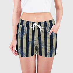 Шорты женские Чёрные полосы, цвет: 3D-принт — фото 2