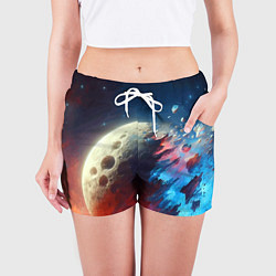 Шорты женские Разрыв космического тела - нейроарт, цвет: 3D-принт — фото 2