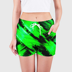 Шорты женские Зеленые мазки краски на черном, цвет: 3D-принт — фото 2