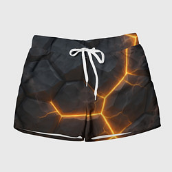 Шорты женские Черные плиты с оранжевой молнией, цвет: 3D-принт