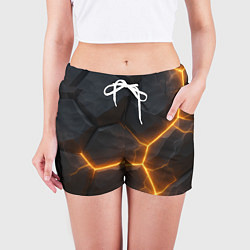 Шорты женские Черные плиты с оранжевой молнией, цвет: 3D-принт — фото 2
