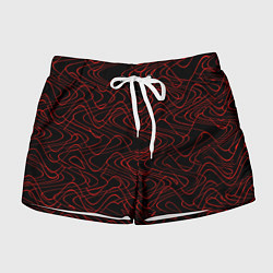 Шорты женские Чёрный с красными волнистыми линиями абстракция, цвет: 3D-принт
