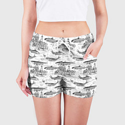 Шорты женские Корюшка и рыбалка в Питере паттерн, цвет: 3D-принт — фото 2